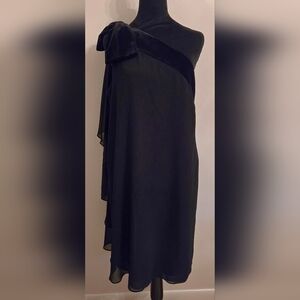 Lauren Ralph Lauren Womens Black One Shoulder Chiffon Velvet Cocktail Midi Dress